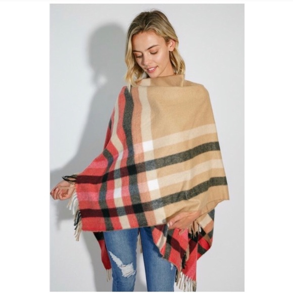 SOLD OUT Multi Colored Plaid Fringe Soft Blanket Scarf Wrap - Picture 4 of 6
